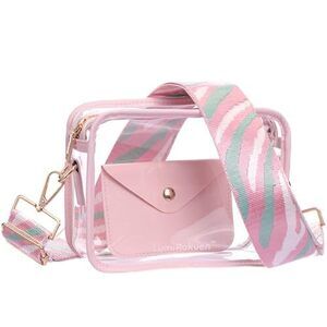 9689 Clear Crossbody Purse Stadium Approved, 3-in-1 Set with Pink Zebra